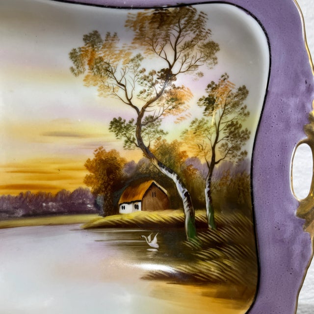 Traditional Antique Noritake Hand Painted Porcelain Handled Trinket/Serving Bowl For Sale - Image 3 of 9