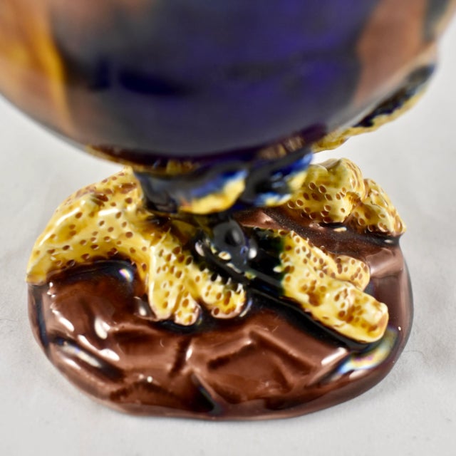 Blue Early Wedgwood Palissy Majolica Volute Shell & Coral Salt Cellar, Dated 1872 For Sale - Image 8 of 13