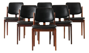 Dining Chairs in Leather and Rosewood attributed to Arne Vodder, 1960s, Set of 6