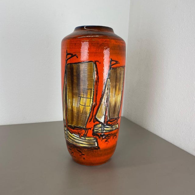 Large Fat Lava Multi-Color Sailing Boats Floor Vase from Scheurich, 1970s For Sale - Image 3 of 18