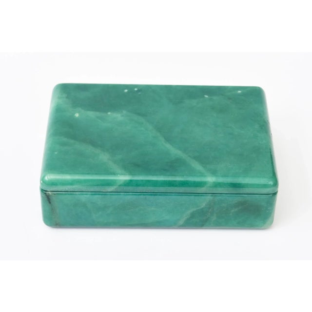 This substantial vintage Italian emerald green alabaster box is from the 60's. It swivels open and makes a great desk...