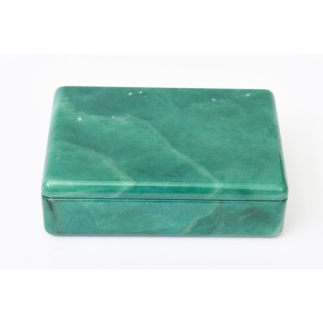 This substantial vintage Italian emerald green alabaster box is from the 60's. It swivels open and makes a great desk...