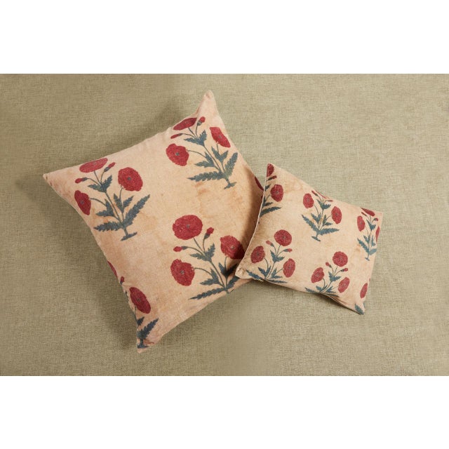 Indian Poppy Velvet Red Pillow 22"x22" For Sale - Image 3 of 6