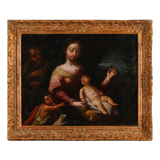 Italian School Artist, Holy Family with St. John the Baptist, 17th Century, Oil on Canvas, Framed For Sale