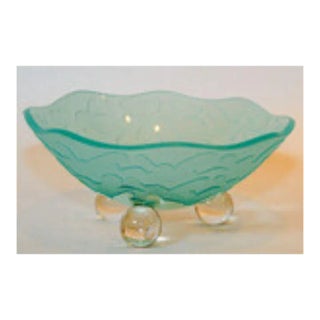Salvatore Polizzi Molded Art Etched Glass Wave Footed Bowl Signed 1980s For Sale