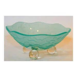 Salvatore Polizzi Molded Art Etched Glass Wave Footed Bowl Signed 1980s