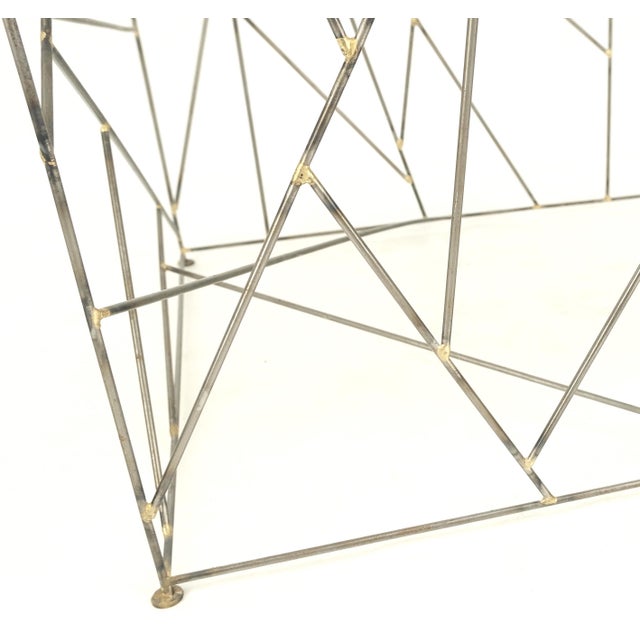 Travertine Top Wire Base Square Side End Table Stand Mid-Century Modern For Sale - Image 10 of 12