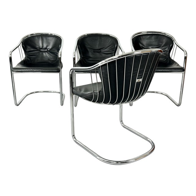 Vintage Cantilever Chair in Leather and Chrome by Gastone Rinaldi for Fasem, 1970s For Sale