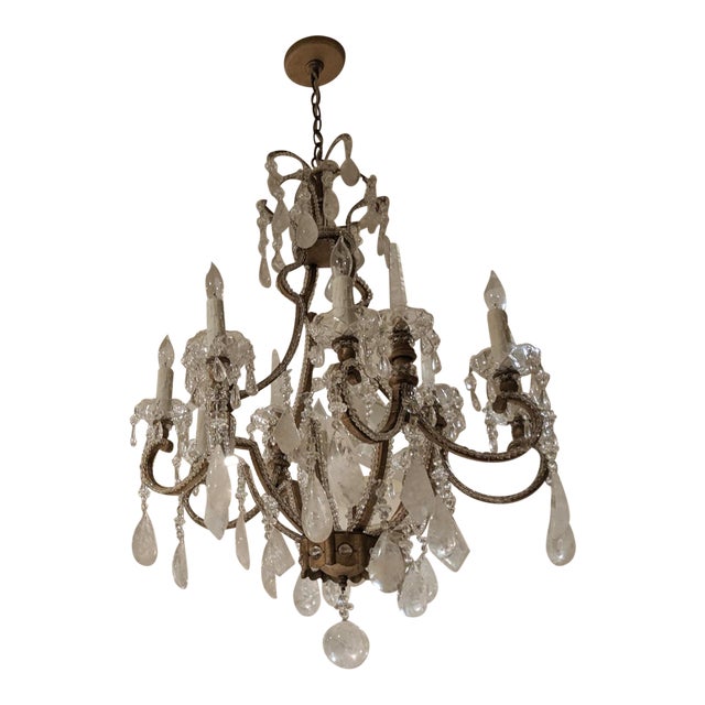 Two Ebanista Marseille Semi-Precious Rock Crystal Chandeliers For Sale