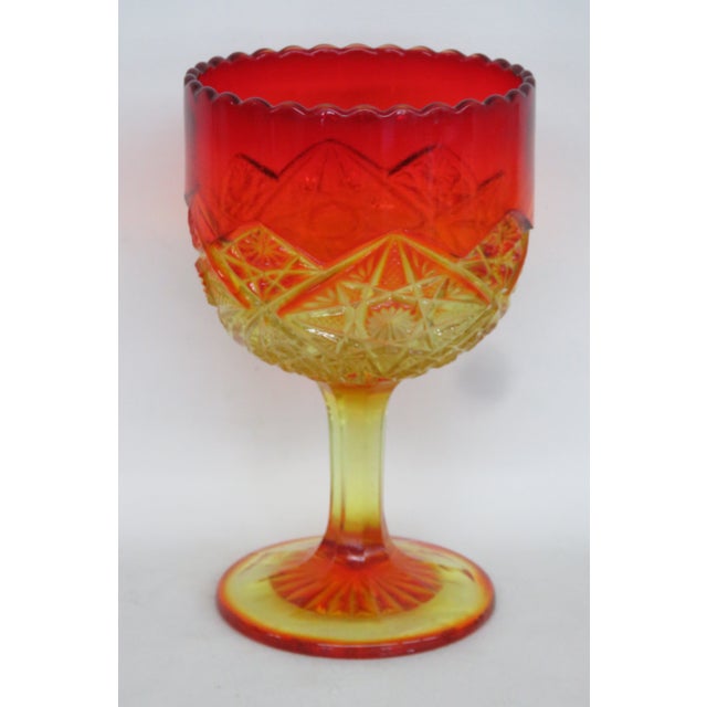 Viking Glass Amberina Yesteryear Star Footed Compote Goblet Cadmium Glow 5877b For Sale - Image 14 of 14
