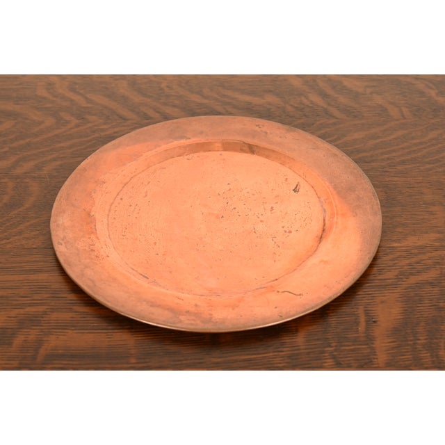 Copper Roycroft Style Arts & Crafts Hammered Copper Charger Plate or Tray For Sale - Image 8 of 12