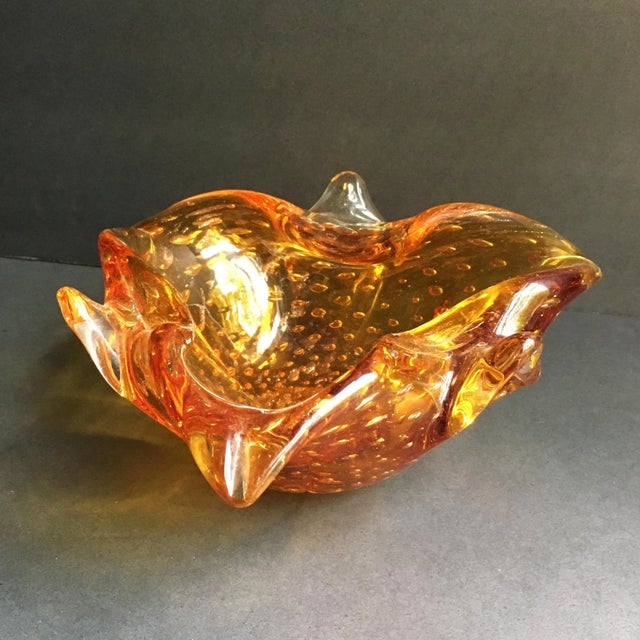 1950s Mid-Century Modern Amber Murano Glass Organic Shaped Bowl For Sale - Image 9 of 9