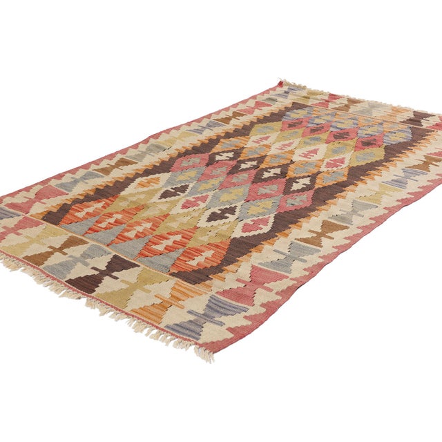 78951 Antique Turkish Kilim Rug, 02'11 x 05'03. This exquisite handwoven wool antique Turkish kilim rug embodies the rich...