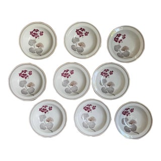 Vintage Noritake Geranium Burgundy and Gray 5 5/8” Small Berry Bowls - Set of Nine (9) For Sale
