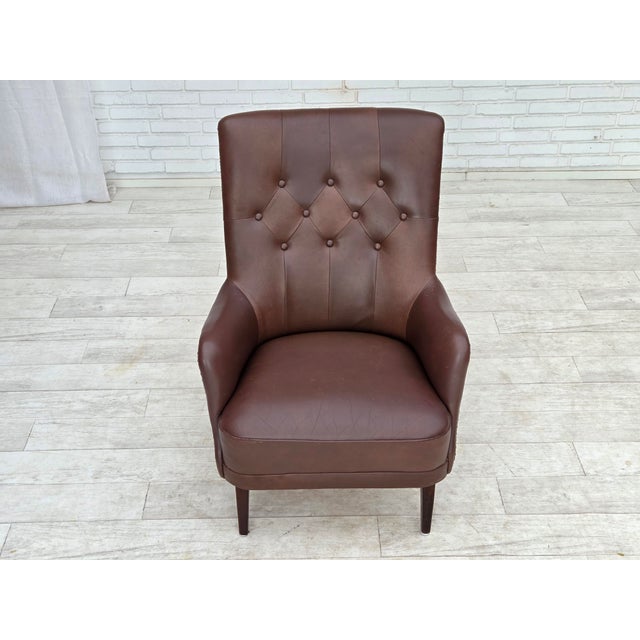 Danish Armchair in Brown Furniture Leather, 1970s For Sale - Image 18 of 18