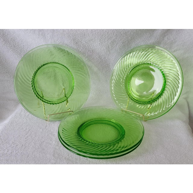 Early 20th Century Transparent Green Uranium Glass Salad Plates Set of 6 Early 20th Century For Sale - Image 5 of 18