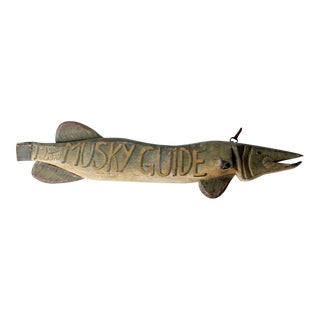 Mid Century Wooden Fish Sign For Sale
