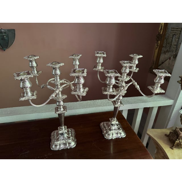 Mid 20th Century , 4 -Arm Candelabra Silverplate Sheffield Made in England For Sale - Image 10 of 18