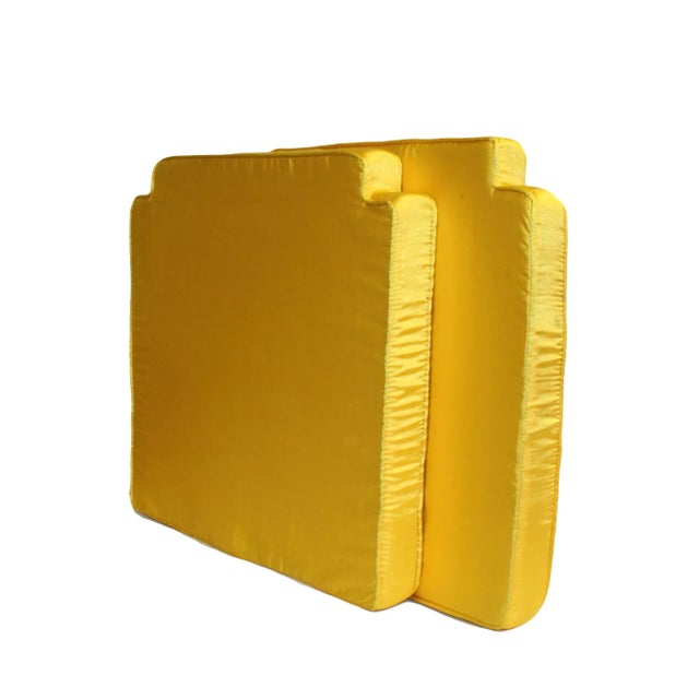 Chinoiserie Chinese Oriental Golden Yellow Silk Fabric Square Seat Cushion Pads - a Pair For Sale - Image 3 of 6