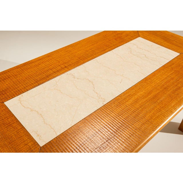Oak Dining Table with Botticino Marble Inlay from Officina Rivadossi, Italy 1970s For Sale - Image 9 of 15
