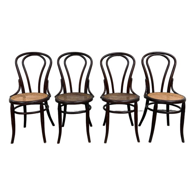 Antique Thonet Style Bentwood Caned Seat Dining Chairs - Set of 4 For Sale