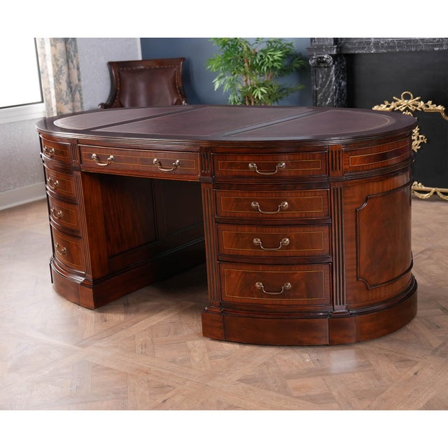 Nof072brn Brown Leather Oval Partners Desk For Sale - Image 11 of 12