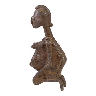 # 4810 African Old Dogon Bronze Figure of a Seating Female Mali 5" H For Sale