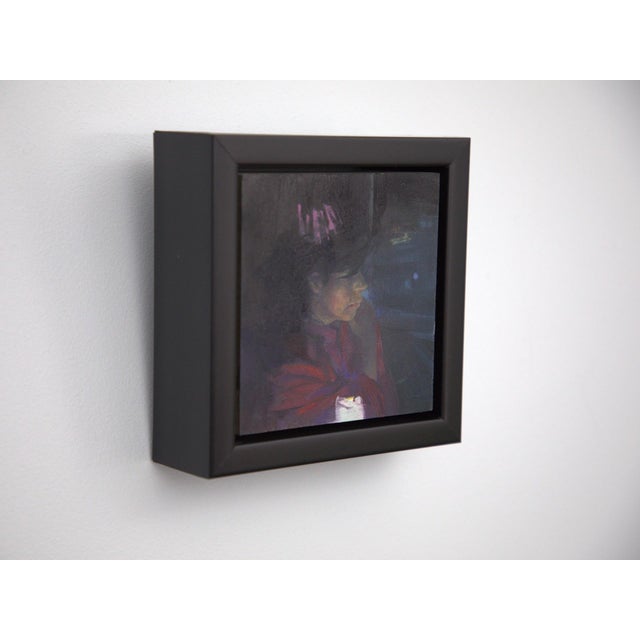 Contemporary The Big Mirror 2 by Elena Burykina | Oil on panel portrait of a woman in dim light For Sale - Image 3 of 3