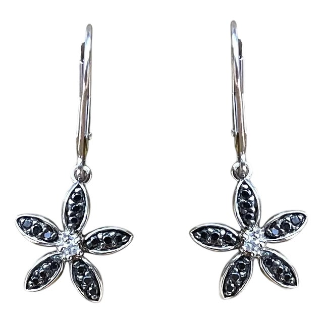Black Diamond Flower Earrings - 2 Pieces For Sale