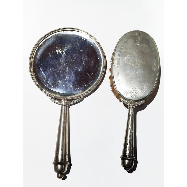 Silver Hand Mirror and Silver Brush, 1800s, Set of 2 For Sale - Image 3 of 12