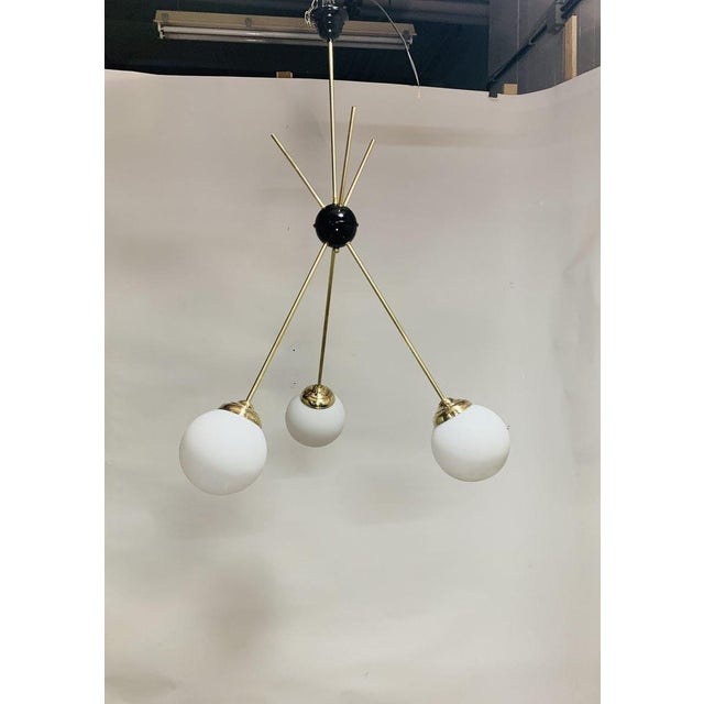 1960s Mid-Century Chandelier in Brass and Satin Opal Glass, Italy, 1960s For Sale - Image 5 of 6