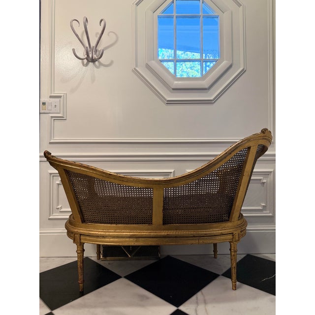 Gold Antique French Late 19th Century Louis XVI-Style Giltwood Caned Settee For Sale - Image 8 of 12