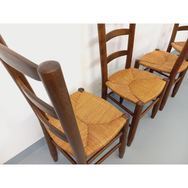 Vintage Brutalist Chairs in Wood and Straw, 1960s, Set of 4 For Sale - Image 9 of 18