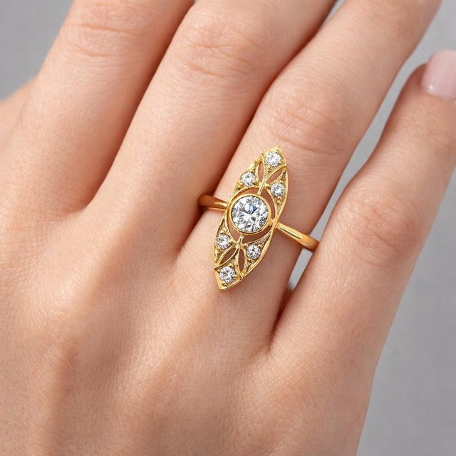 Art-Deco Style Moissanite 14k Gold Ring, Size 6 For Sale - Image 9 of 9