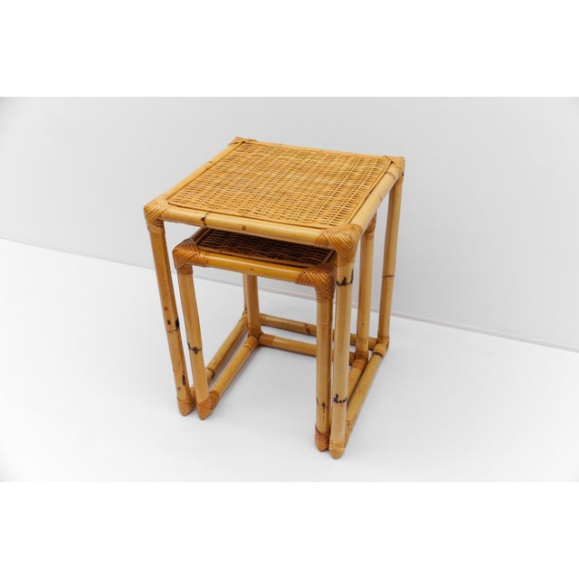 Mid-Century Bamboo and Rattan Side Tables or Stools, 1960s, Set of 2 For Sale - Image 4 of 10