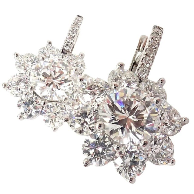 2000 - 2009 T Foster & Co Platinum Flower 4.84ctw Diamond Stud Halo Earrings GIA For Sale - Image 5 of 12