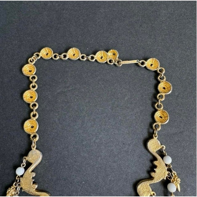 Gold Gold Tone Bib Statement Necklace Waterfall Pendants Etruscan Revival Maximalist Vendome For Sale - Image 8 of 11