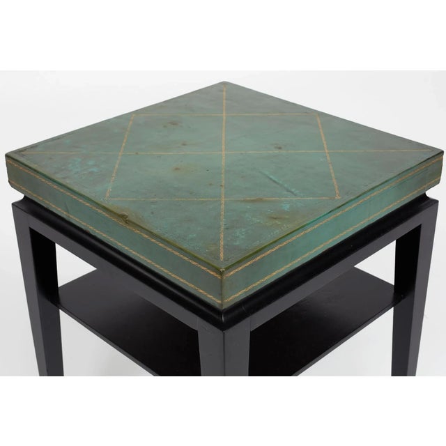 Tommi Parzinger Green Leather Occasional Table, Model No. 3303, Ca. 1955 Ebonized Wood, Embossed Leather. For Sale In New York - Image 6 of 11