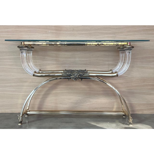 Late 20th Century Claude Dalle Style Console Table with Glass Top, Lucite and Bronze For Sale - Image 17 of 18