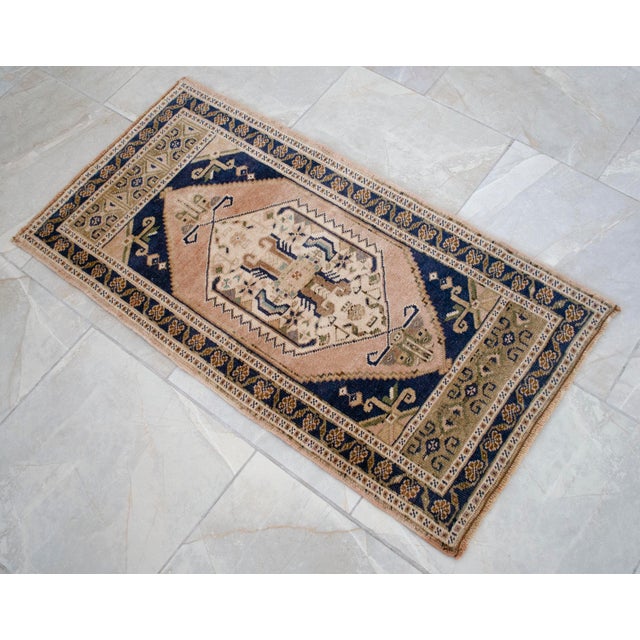 1970s Vintage Turkish Rug Hand Made Small Rug Doormat -1′9″ × 3′4″ For Sale - Image 10 of 12