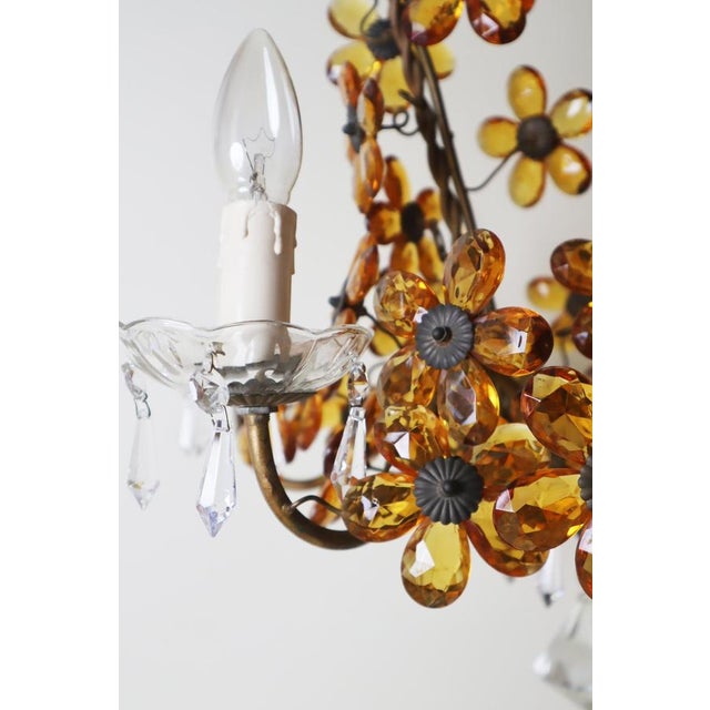 1950s Flower Basket Chandelier with Amber Color Crystals, 1950s For Sale - Image 5 of 18