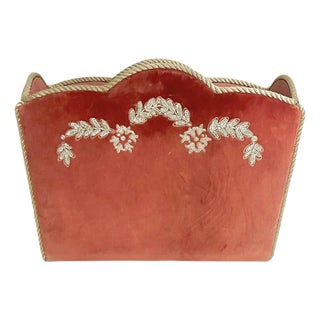 Vintage Italian Hollywood Regency Pink Velvet Magazine Book Holder For Sale