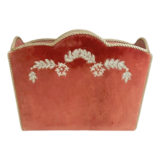 Vintage Italian Hollywood Regency Pink Velvet Magazine Book Holder For Sale