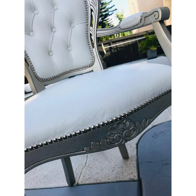 White Leather Baroque Rococo Style Dining Arm Chairs - Set of 6 For Sale - Image 4 of 12