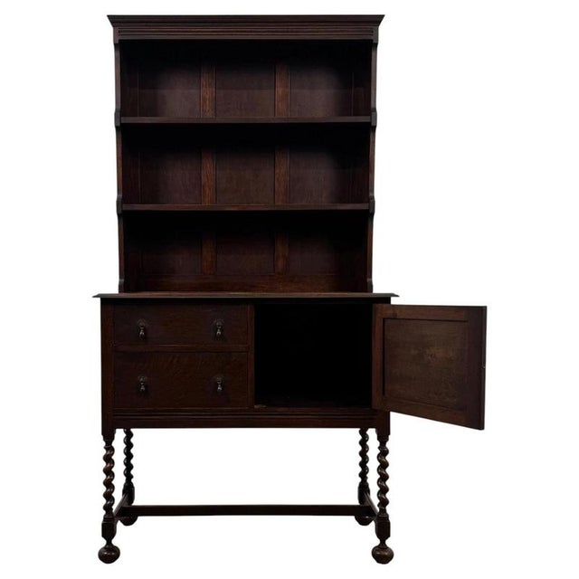 Antique Early 20th Century English Barley-Twist Oak Welsh Dresser For Sale - Image 3 of 13