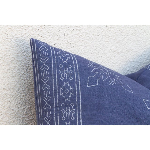 Coastal Blockprint Linen Jaipur Lumbar "Indigo" Pillow Cover For Sale - Image 3 of 7