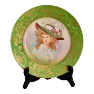Antique German Victorian Style Porcelain Portrait Plate For Sale