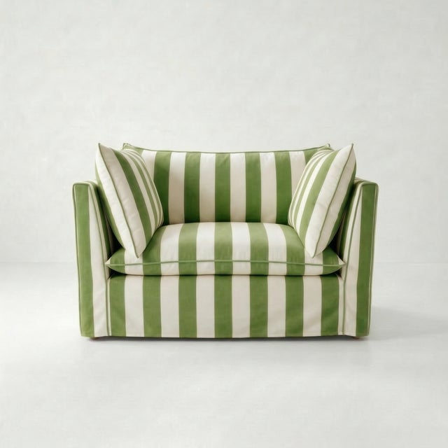 Not Yet Made - Made To Order Sophie Conran Coco Loveseat - Spring Green Wide Stripes with Knife Edge Cushion For Sale - Image 5 of 5