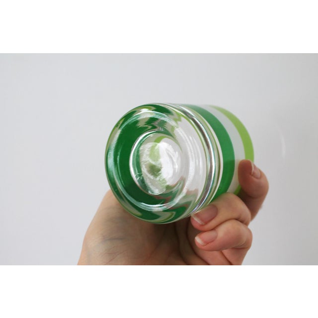 Glass Mid-Century Modern Georges Briard Cabana Green and White Striped Collins Glasses S/7 For Sale - Image 7 of 7