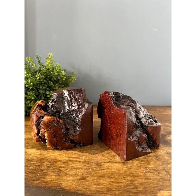 Wood Vintage Rustic Burl Wood Bookends - a Pair For Sale - Image 7 of 12
